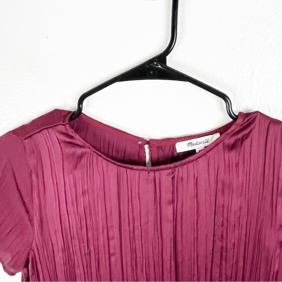 MADEWELL Mulberry Wine Short Sleeves Pleated Side Split Midi Dress, Size XS - Picture 5 of 10